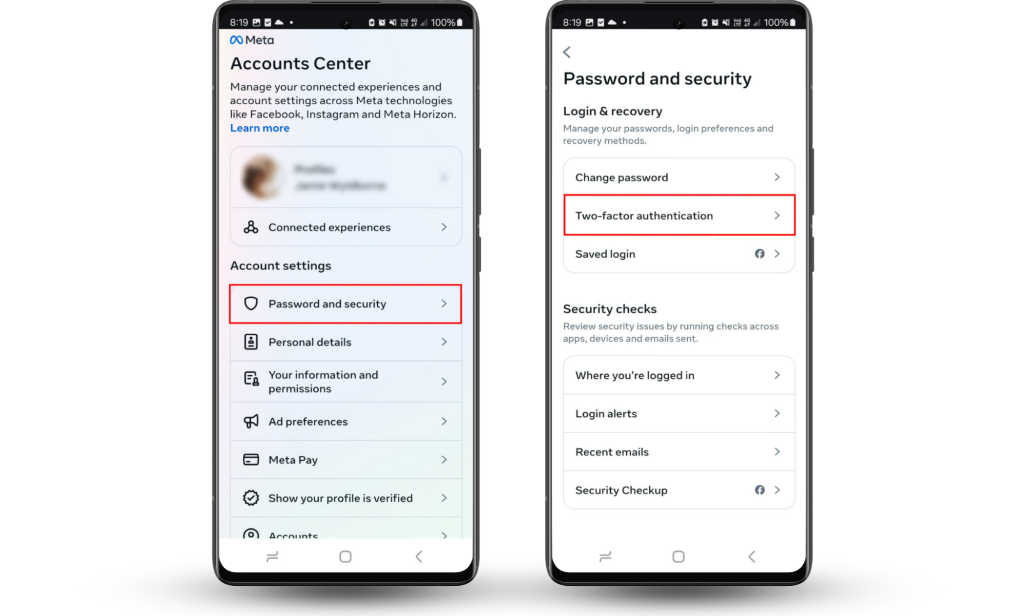 Here's what to do if your Facebook gets hacked. Add 2FA by going to Settings & privacy > Settings > Accounts center and press Password and security. Tap two-factor authentication and turn it on. Here's what to do if your Facebook gets hacked. Add 2FA by going to Settings & privacy > Settings > Accounts center and press Password and security. Tap two-factor authentication and turn it on.
