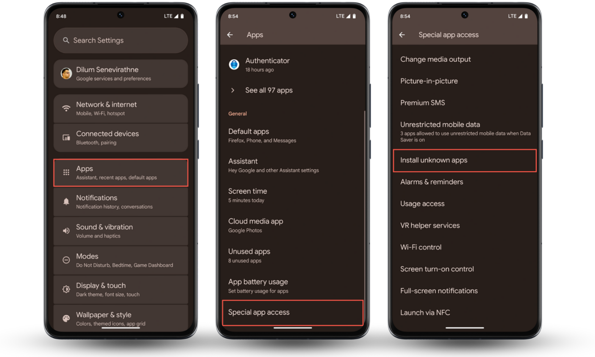 These Android screenshots show how to visit the Install Unknown apps screen in Settings so you can stop unwanted apps from automatically downloading. These Android screenshots show how to visit the Install Unknown apps screen in Settings so you can stop unwanted apps from automatically downloading.