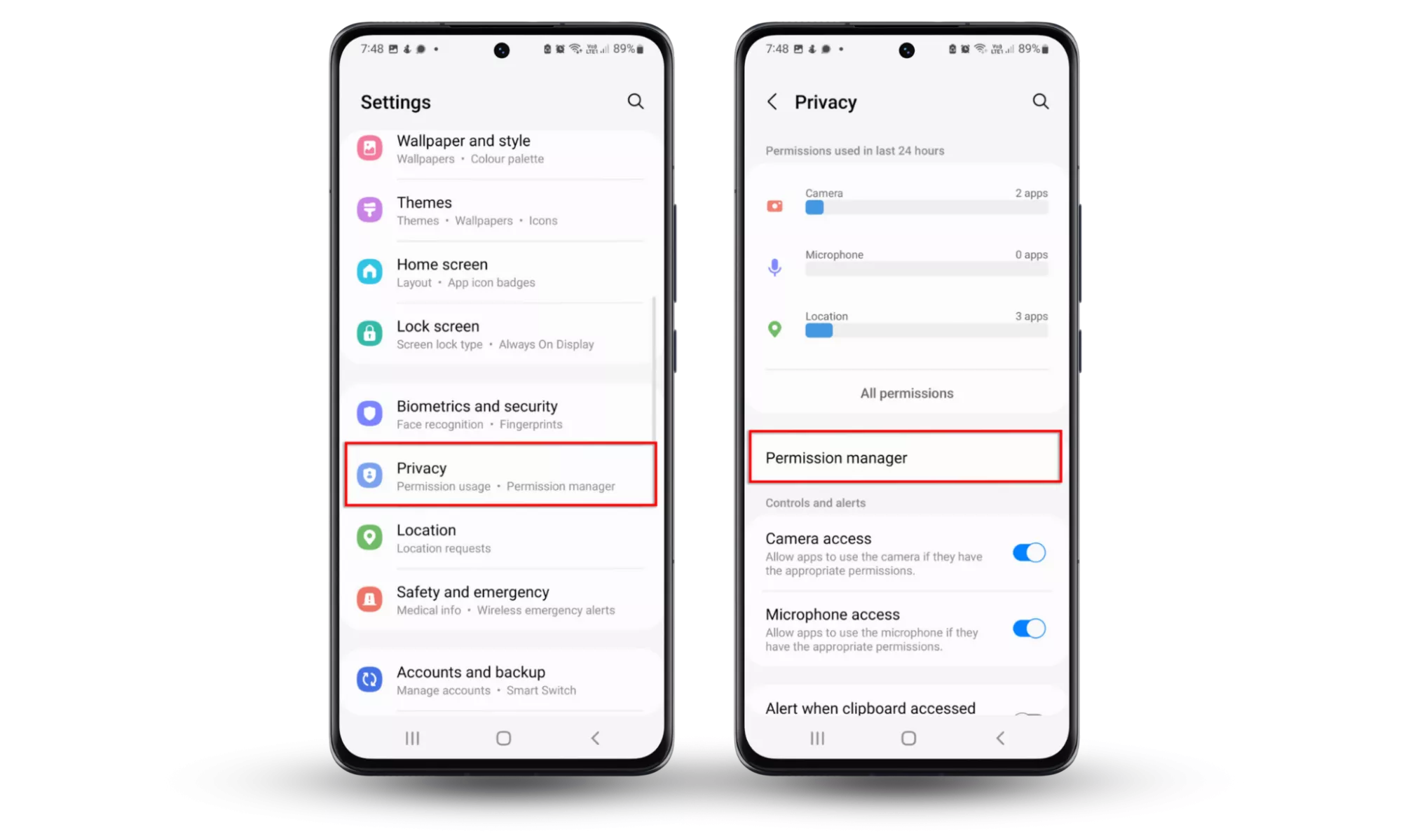 To detect spyware on Android, look for suspicious permissions. Open Settings > Security and Privacy > Permission manager. To detect spyware on Android, look for suspicious permissions. Open Settings > Security and Privacy > Permission manager.