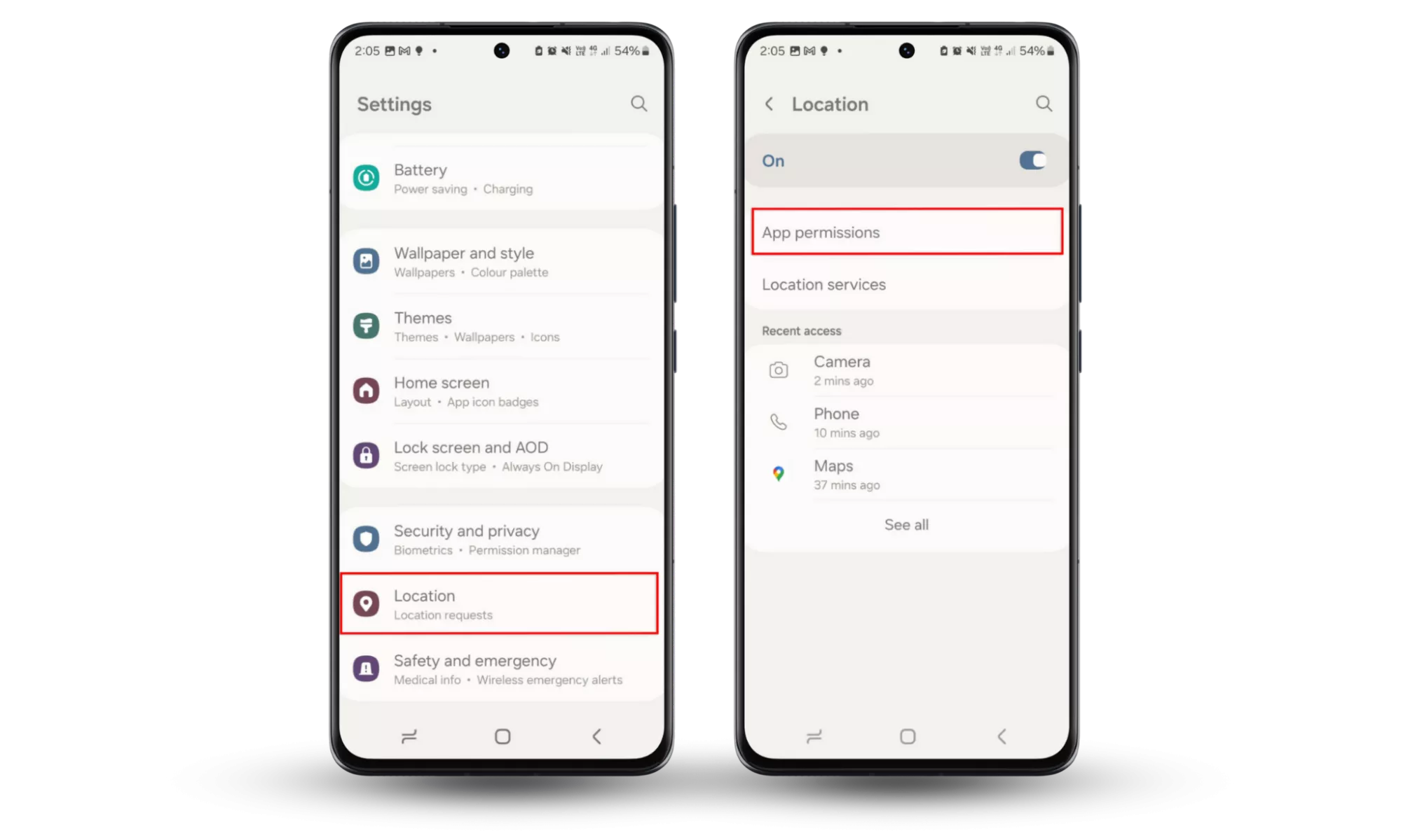 To see if your phone is being tracked, check your app permissions. Go to Settings > Location > App Permissions.