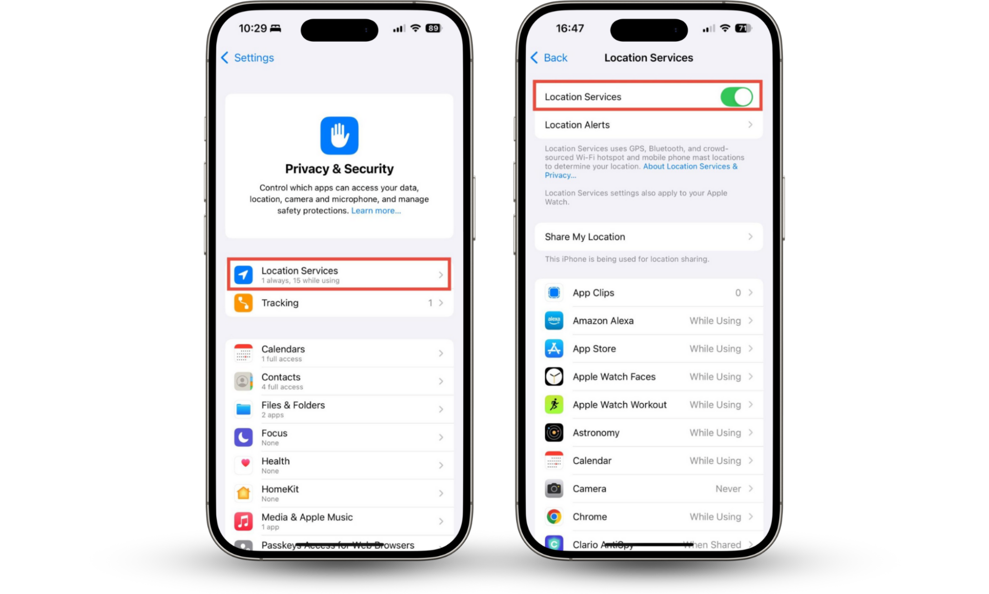 How to turn on Location Services on an iPhone, by going to the Privacy & Security Settings. If you can't turn off Find My iPhone, it might be because your phone has Location Services disabled. How to turn on Location Services on an iPhone, by going to the Privacy & Security Settings. If you can't turn off Find My iPhone, it might be because your phone has Location Services disabled.