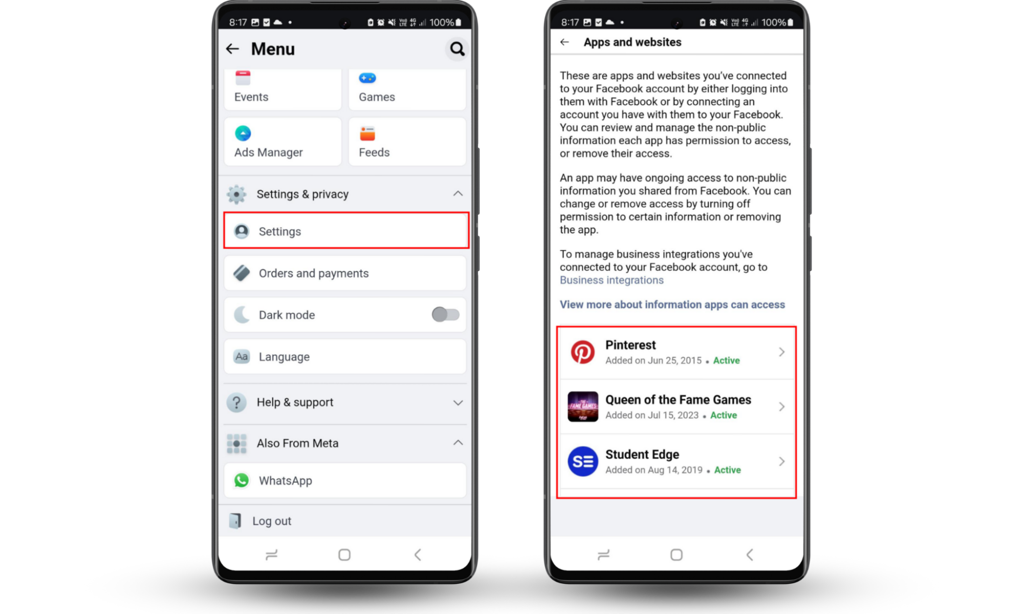 Here's what to do if your Facebook account gets hacked: Remove connected apps by going to Settings & privacy > Settings > Apps and Websites. Press each app and tap Remove. Here's what to do if your Facebook account gets hacked: Remove connected apps by going to Settings & privacy > Settings > Apps and Websites. Press each app and tap Remove.